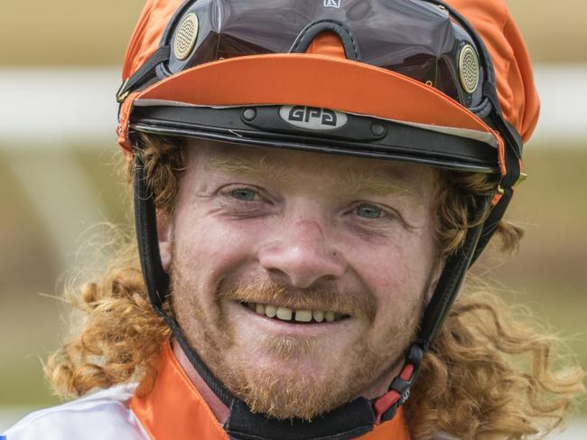 Larrikin jockey Thomas Doyle and his famous mullet. Picture: Rob Burnett Photography.