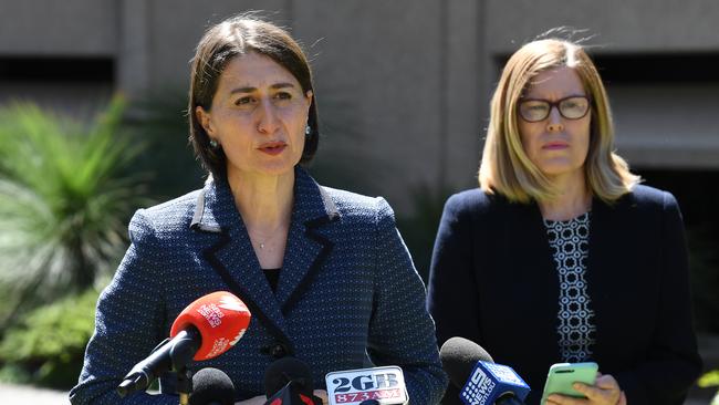 NSW Premier Gladys Berejiklian, left, with NSW Chief Health Officer Kerry Chant at parliament on Wednesday. Picture: AAP