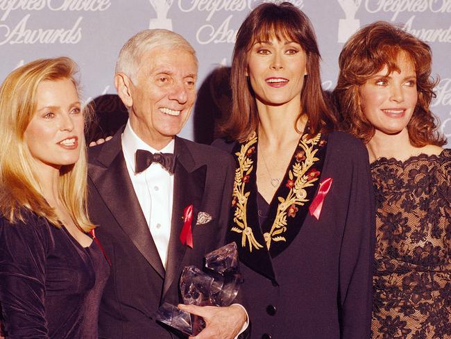 Producer Aaron Spelling with, from left, Cheryl Ladd, Kate Jackson and Jaclyn Smith.