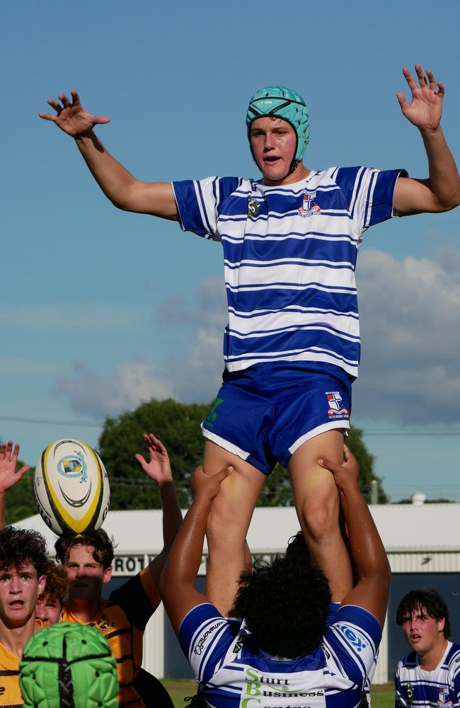 Action from Round 1 of the 2024 Townsville First XV rugby union season. Townsville Grammar School vs Ignatius Park College. Owen Myers of IPC. Picture: Blair Jackson