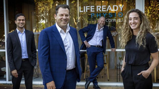 HBF CEO John Van Der Wielen (second from left) is hoping to reduce out-of-pocket costs after acquiring Australia’s third-biggest physiotherapy group, Life Ready. Picture: Colin Murty