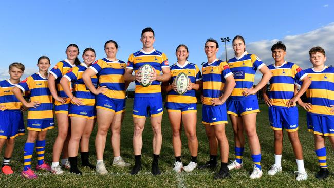 Townsville Brolgas players from different divisions at Mike Carney Toyota Park ahead of clash against teams from Cairns. Abel Warren, Vogue Leviston, Kate Hollis, Ava Cook, Lorianna Weier, Josh Fletcher, Jenna Poole, Josh Carman, Bella Canning, Xydan Scarff and Harvey Reddy. Picture: Evan Morgan