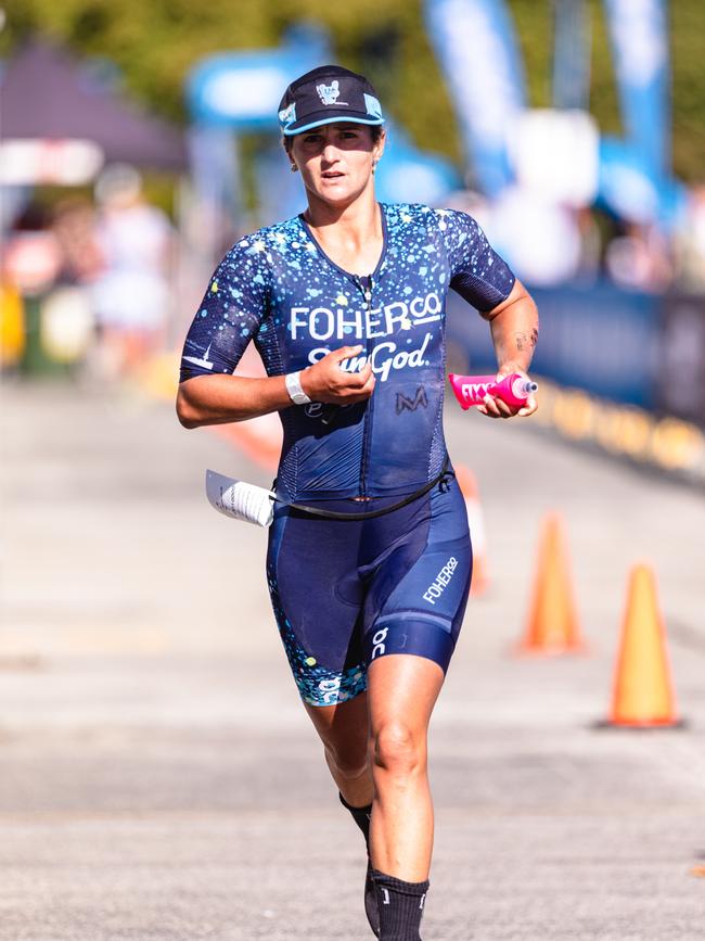 Penny Slater in the Ironman 70.3 Tasmania in Hobart Picture: Linda Higginson