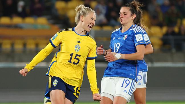 Rebecka Blomqvist of Sweden celebrates after scoring her team's fifth goal. Picture: Catherine Ivill/Getty Images