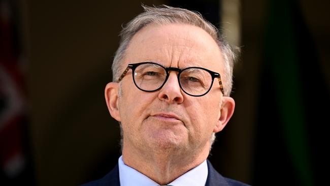 Prime Minister Anthony Albanese holds a press conference while isolating with COVID-19, at Kirribilli House in Sydney, Friday, December 9, 2022. (AAP Image/Dan Himbrechts) POOL IMAGES