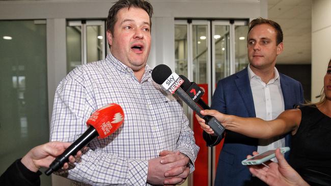 State MP Will Fowles arrived in Melbourne to waiting media today. Picture: Mark Stewart