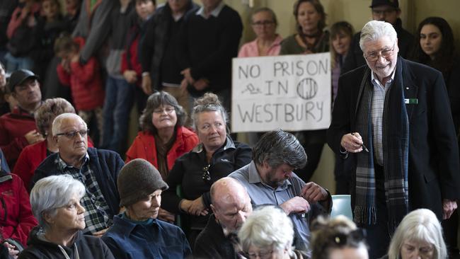 Meander Valley Councillor Frank Nott speaks during the Prison protest at Westbury. Picture: CHRIS KIDD