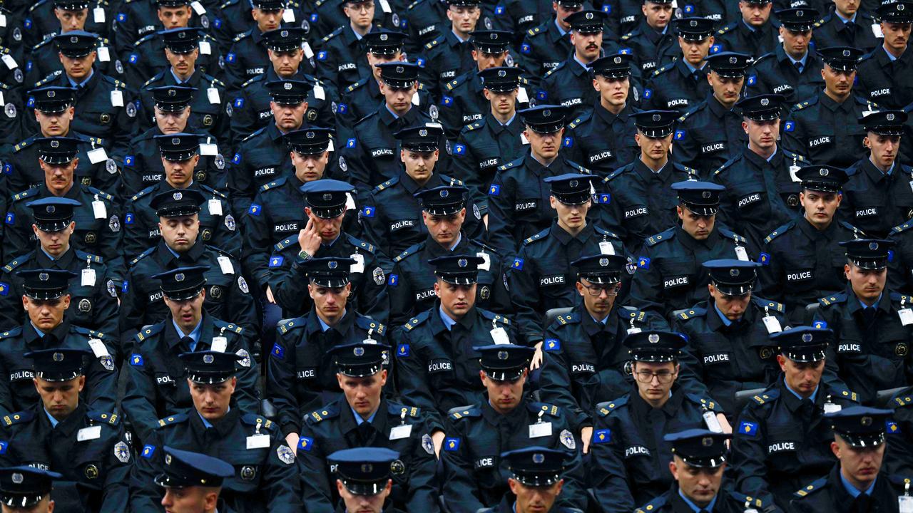 New members of Kosovo Police force attend their graduation ceremony. Picture: Armend Nimani/AFP