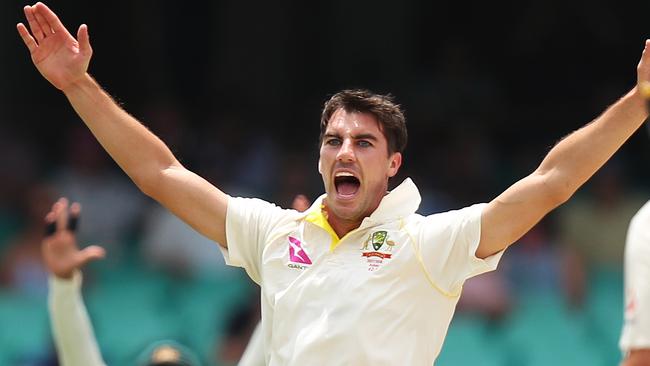 Australia's Pat Cummins successfully appeals for the wicket of EnglandÕs Jonny Bairstow out lbw during day 5 of the 5th Ashes Test between Australia and England at the SCG. Picture: Brett Costello