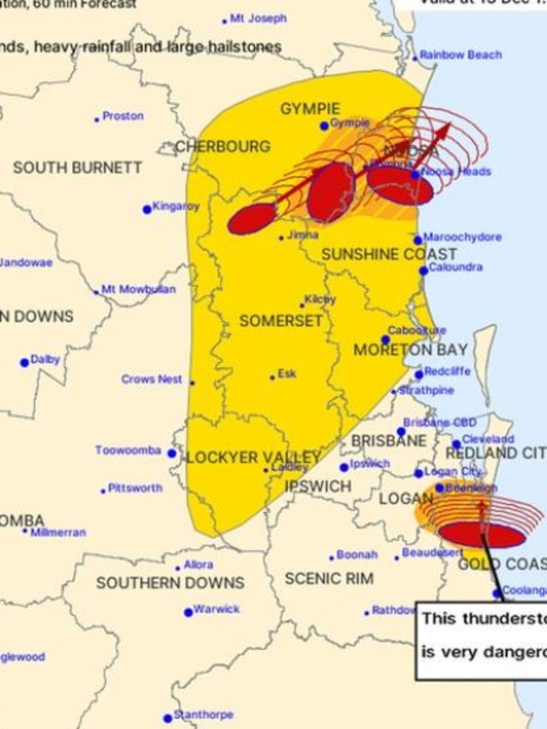 Dangerous storms are active across southeast Queensland, including a very dangerous storm on the Gold Coast.