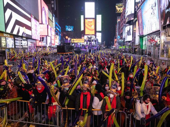 People gather during New Year's Eve celebrations at Times Square. Picture: AFP