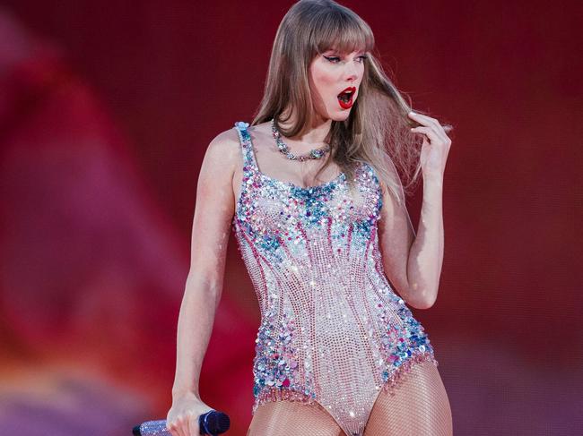 TOPSHOT - American singer and songwriter Taylor Swift performs on stage as part of her Eras Tour in Lisbon on May 24, 2024. (Photo by ANDRE DIAS NOBRE / AFP)