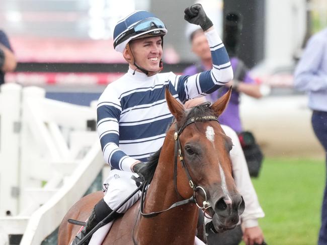 Uncommon James ridden by Ben E Thompson returns to the mounting yard after winning  the Ladbrokes Oakleigh Plate (Chute, Second WP) at Ladbrokes Park Lakeside Racecourse on February 25, 2023 in Springvale, Australia. (Photo by Scott Barbour/Racing Photos via Getty Images)