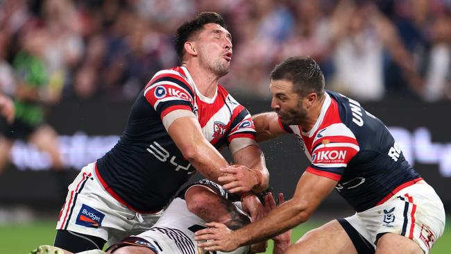 Victor Radley was concussed following a heavy collision with James Tedesco on Thursday night. Picture: Cameron Spencer/Getty Images