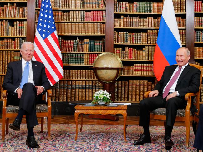 Russian President Vladimir Putin (right) has spent the past six months laying out the case that Biden isn’t all there, a charge he walked back from the day after the pair met. Picture: AFP