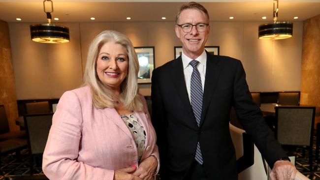 Crown Resorts chair Helen Coonan with Ken Barton in January 2020. Picture: David Geraghty.