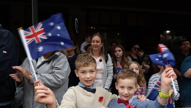 Lucas 7yrs and Jacob 5yrs Cherrett from Warner and at the Anzac Day Parade. Pic: Annette Dew