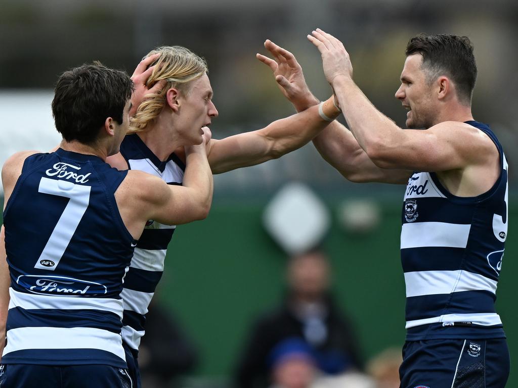 Ollie Dempsey starred for Geelong in Hobart. Picture: Steve Bell/Getty Images