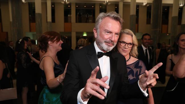 Sam Neill and partner  Laura Tingle at the mid-winter ball at Parliament House in Canberra. Picture: Gary Ramage