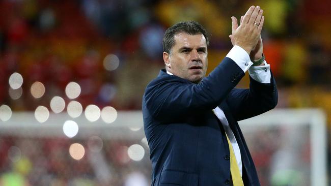 Coach Ange Postecoglou of Australia celebrates winning the AFC Asian Cup Quarter-Final between the Socceroos and China played at Suncorp Stadium. Pic Darren England.