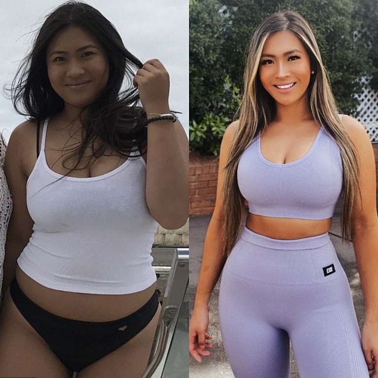 Angel Bowyer weighed 73kg at the end of 2017 – but now looks completely different. Picture: Instagram/Angel Bowyer