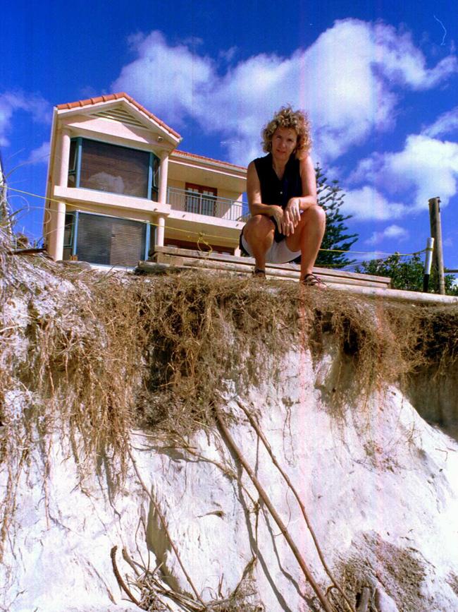 Ulrike Richards at her beachfront home at Palm Beach Gold Coast. 8 May 1996 Weather Qld erosion beaches 35/D/11855-11857