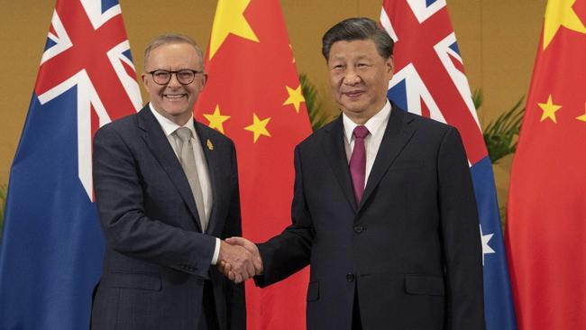 Anthony Albanese meets Chinese President Xi Jinping in 2022 in Bali, Indonesia. Picture: Twitter