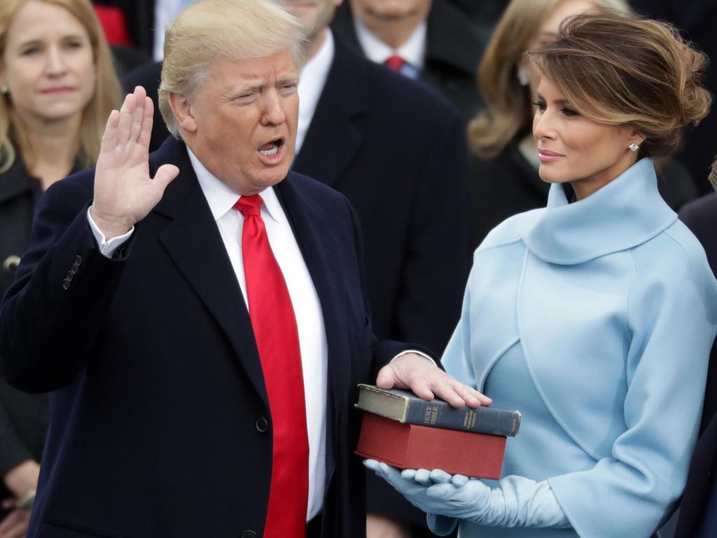 Melania Trump holds the bible during the first inauguration of US President Donald Trump in 2017. Picture: Chip Somodevilla/Getty Images/AFP