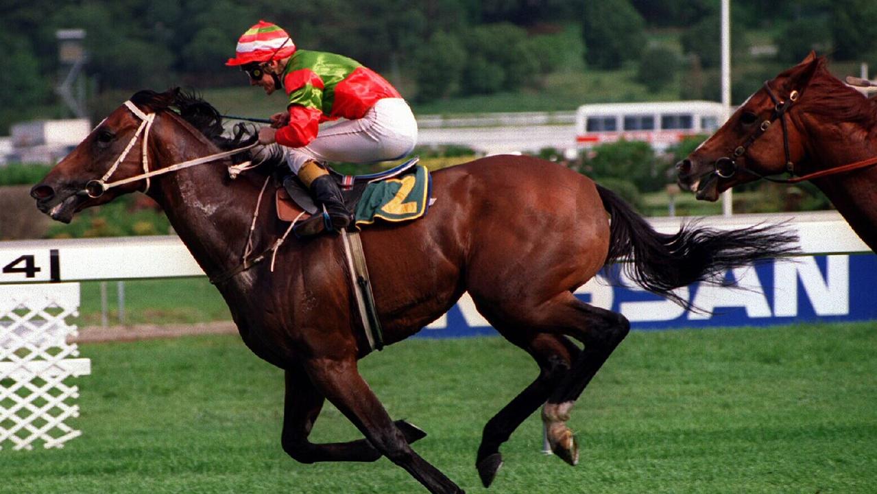 Racehorse Danewin winning Race 7, Royal Soveriegn Stakes, at Randwick, jockey Shane Dye. 18/02/95.  Sport / Turf / Action