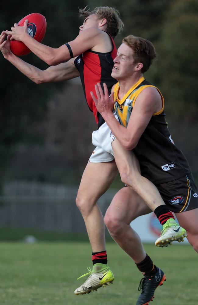 Jye Lorey reels in a mark for Division 2 flag favourite Eltham earlier this year.