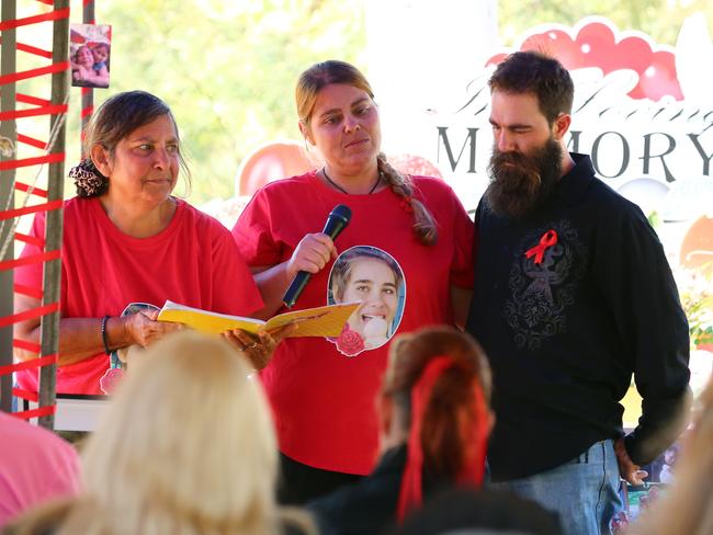 Onyx’s mum Michelle (L) sister Ivy spoke at the moving memorial service for the 13-year-old. Picture: David Clark