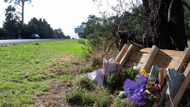 Flowers have been laid at the scene of the crash. Picture: Sarah Matray