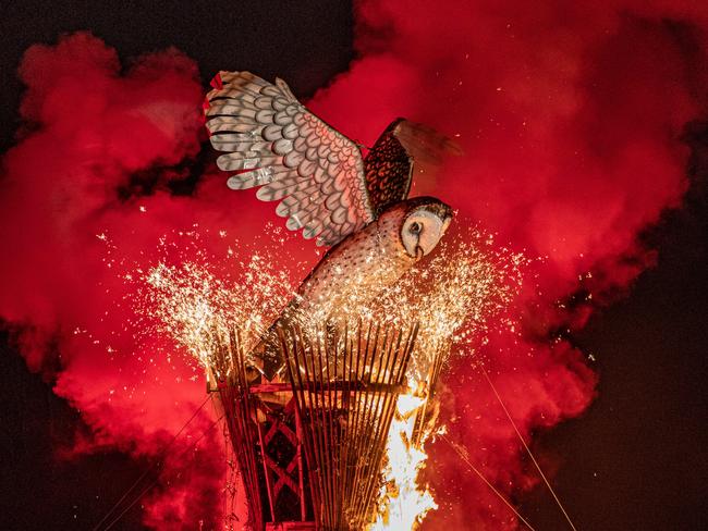 The Burning of the Ogoh-ogoh, Olivia the Masked Owl. Picture: Linda Higginson