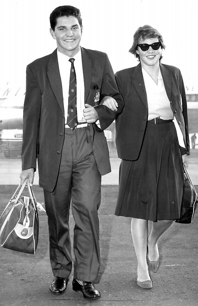 Swimmers John Konrads and sister Ilsa arrive in Sydney after an overseas tour in April 1961.