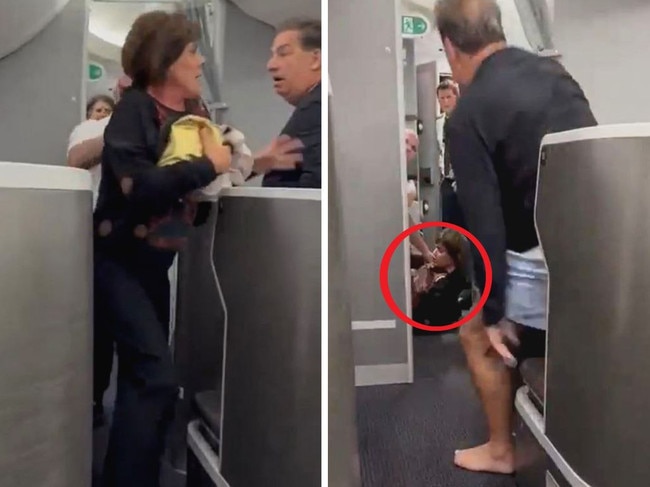 Flight attendant tackles first class passenger