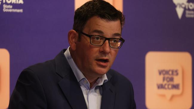 Premier Daniel Andrews says hitting the 80 per cent target is a fantastic achievement. Picture: NCA NewsWire / Paul Jeffers