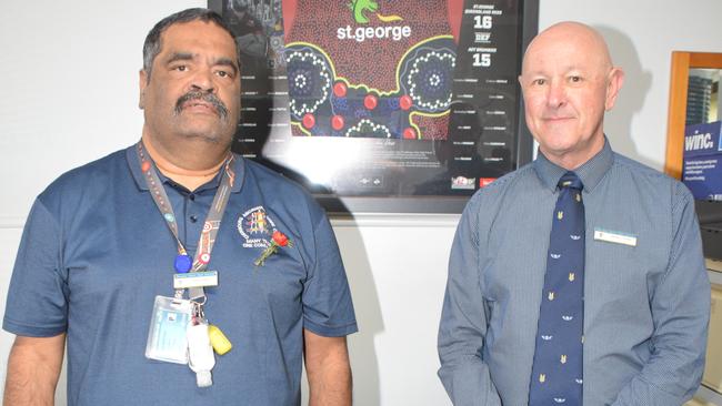 Taditional Wakka Wakka man and community engagement officer Fred Cobbo and Murgon State School principal Simon Cotton. Photo/Tristan Evert