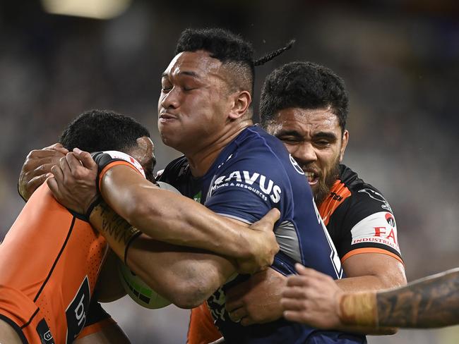 Finefeuiaki is spoilt for choices for his test future, with the rookie eligible for Samoan, Tonga, Australiaa and New Zealand. Picture: Getty Images.