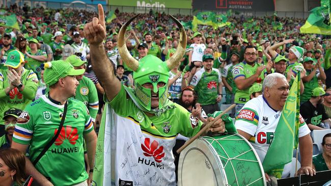 Raiders fan during the 2019 NRL Grand Final between the Sydney Roosters and Canberra Raiders at ANZ Stadium on 6 October, 2019 in Sydney. Picture. Phil Hillyard