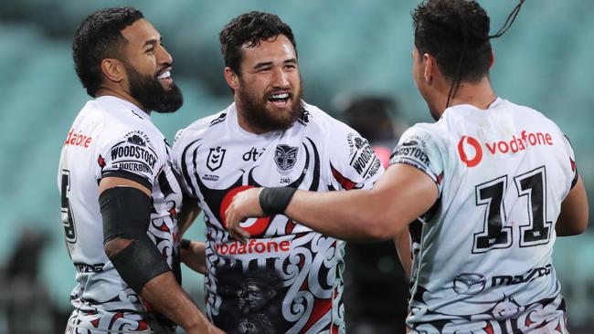 Peta Hiku (centre) will join his fourth NRL club from next season. Picture: Matt King/Getty Images