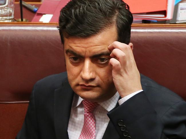 Labor Senator Sam Dastyari making another statement to the Senate Chamber after earlier resigning as Labor's Deputy Whip, at Parliament House in Canberra. Picture Kym Smith