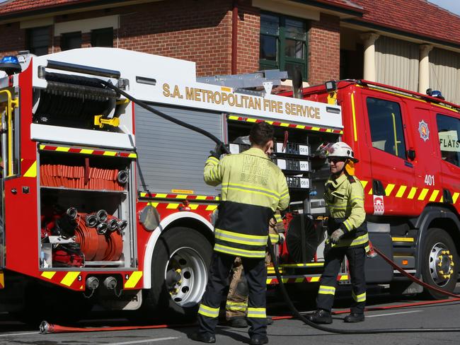 Generic Image of South Australian Metropolitan Fire Service Vehicle. SA Fire Fighters, MFS Fire Rescuers, Detectives and Police attend a Unit Fire at number 1/2 Torrens Square Glenelg. The force of the blaze appears to have blown out the bottom floor unit window facing east. (AAP/Emma Brasier)