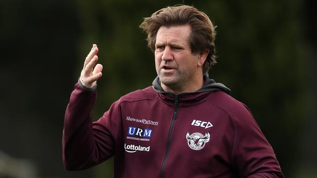 Coach Des Hasler during Manly training session ahead of this weeks final against Cronulla. Picture. Phil Hillyard