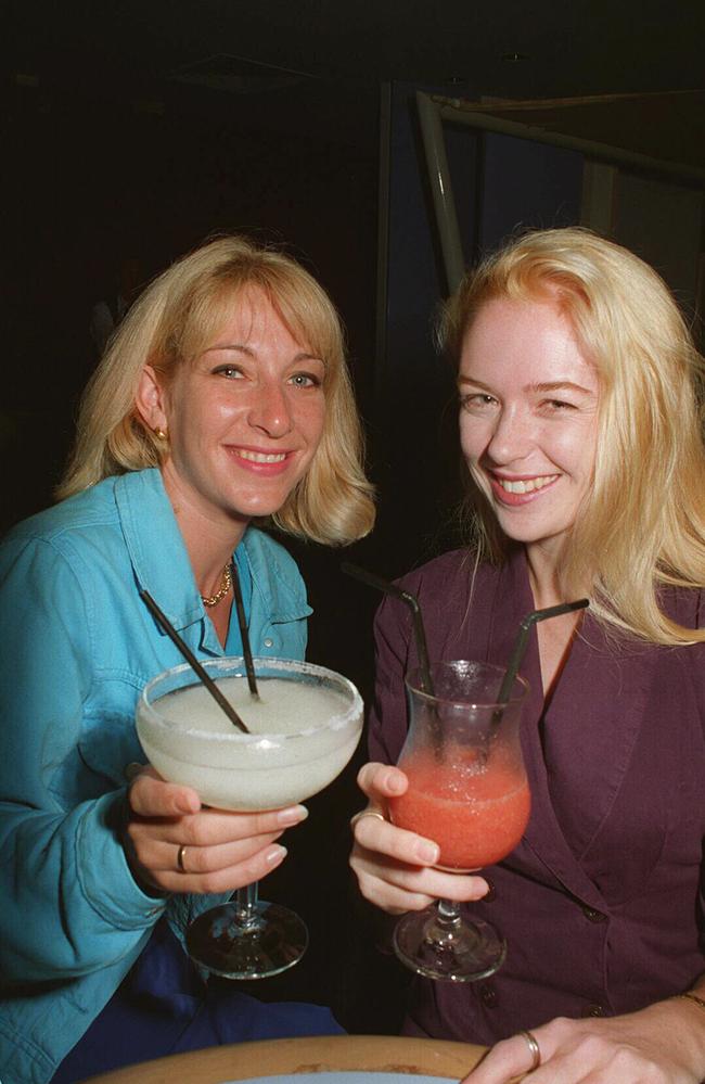 Nicki Sinclair and Annette Freeman share a few drinks at the Rolling Rock nightclub in April 1996. Picture: File