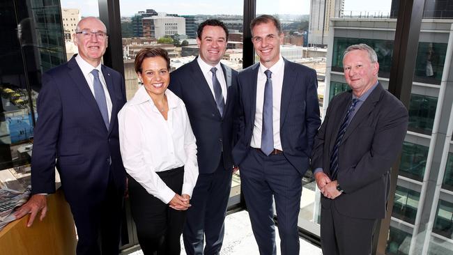 Best of the West event (from left): Barney Glover, Vice-Chancellor WSU, Michelle Rowland, Shadow Communications Minister, Stuart Ayres, Minister for Western Sydney, Daily Telegraph editor Ben English and Michael Cullen, Regional General Manager, TAFE. Picture: Toby Zerna