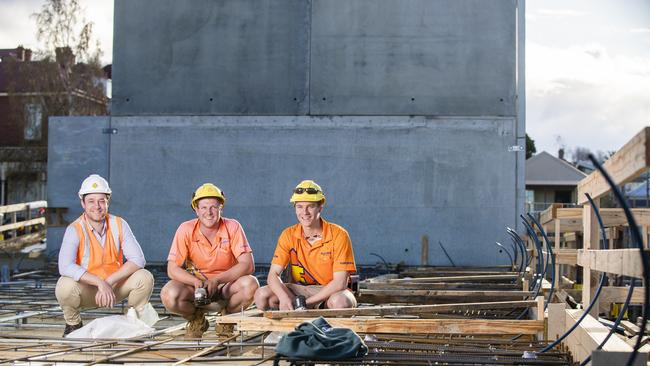 Master Builder's chief executive Matt Pollock with builder's apprentices Joel Millhouse and Oscar Bresnehan. Picture: RICHARD JUPE