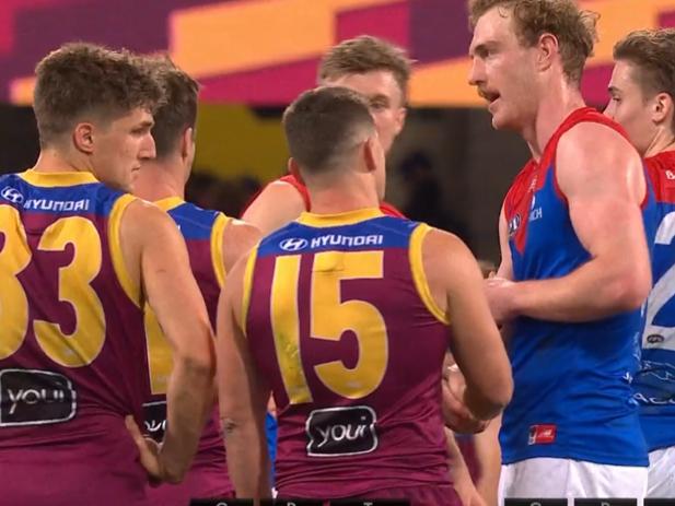 TV footage showed Petty and several Lions players. Picture: Fox Footy.