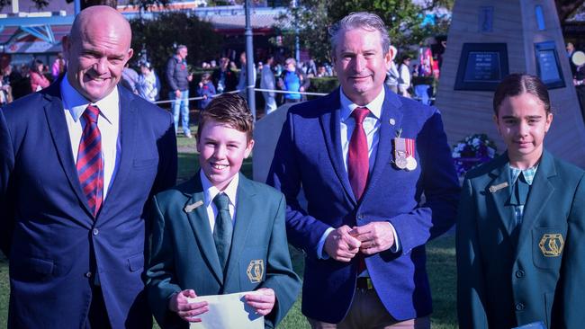 Captains from Ruse Public School spoke at the dawn service and laid a wreath alongside other local school captains. Picture: Facebook