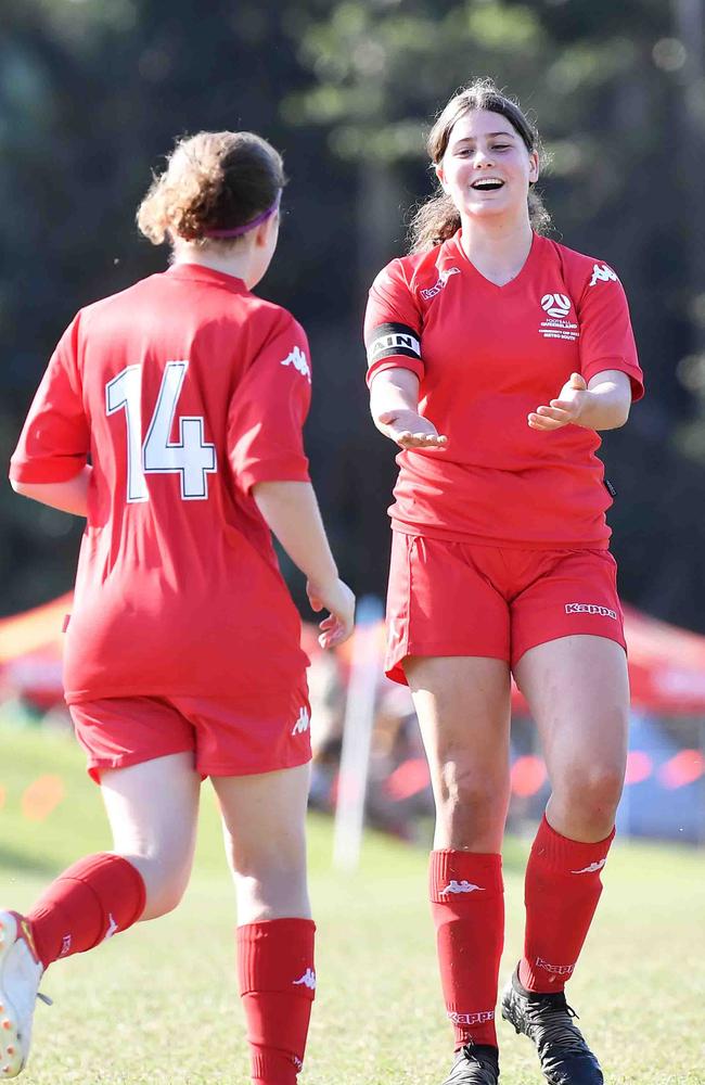 Football Queensland Community Cup carnival, Maroochydore. U15-17 girls, Metro South V Central Coast. Picture: Patrick Woods.