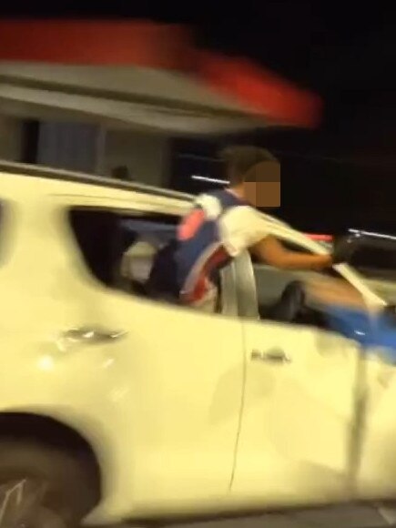 Screenshots of post and boast crime videos posted by young people on social media Meta, TikTok, bush crime. Speeding ute with a teenager hanging out the window. Photo: Instagram